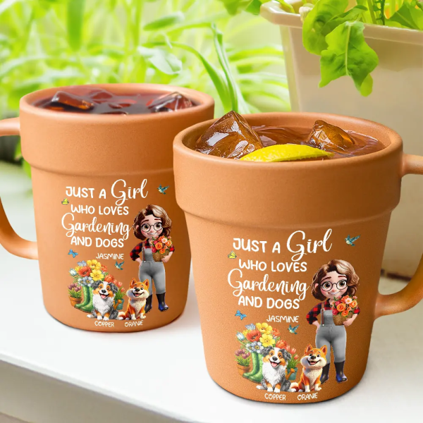 Just A Girl Who Loves Gardening And Dogs - Personalized Plant Pot Ceramic Mug Just A Girl Who Loves Gardening And Dogs - Personalized Plant Pot Ceramic Mug