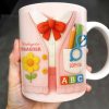 Kindergarten Teacher, Flower, Pencil, Scissors, Shirt with Tie - Personalized Custom Coffee Mug - TEACH004_MG