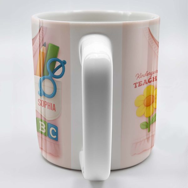 Kindergarten Teacher, Flower, Pencil, Scissors, Shirt with Tie - Personalized Custom Coffee Mug - TEACH004_MG
