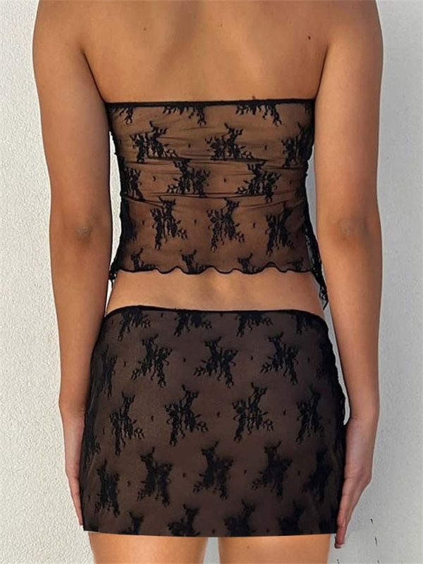 Lace Strapless Tie-Up Top and Mini Skirt Set Lace Strapless Tie-Up Top and Mini Skirt Set