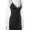Lace Trim Satin Slip Mini Dress With Corset Lace Trim Satin Slip Mini Dress With Corset