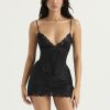 Lace Trim Satin Slip Mini Dress With Corset Lace Trim Satin Slip Mini Dress With Corset