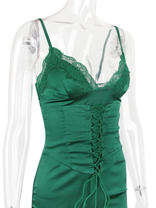 Lace Trim Satin Slip Mini Dress With Corset Lace Trim Satin Slip Mini Dress With Corset