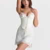 Lace Trim Satin Slip Mini Dress With Corset Lace Trim Satin Slip Mini Dress With Corset