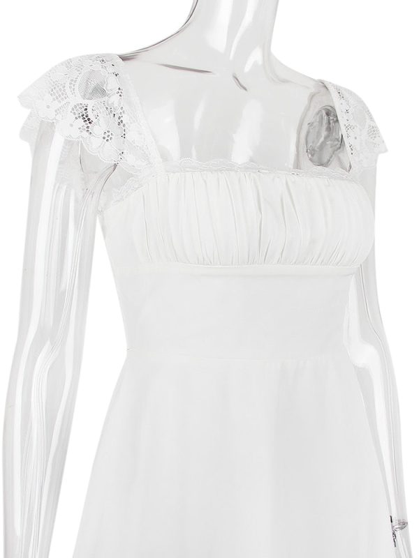 Lace Trim Square Neck Frill Mini Dress Lace Trim Square Neck Frill Mini Dress