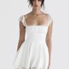 Lace Trim Square Neck Frill Mini Dress Lace Trim Square Neck Frill Mini Dress