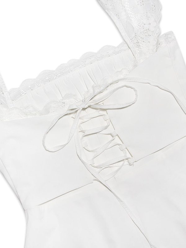 Lace Trim Square Neck Frill Mini Dress Lace Trim Square Neck Frill Mini Dress