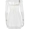 Lace Trim Square Neck Frill Mini Dress Lace Trim Square Neck Frill Mini Dress