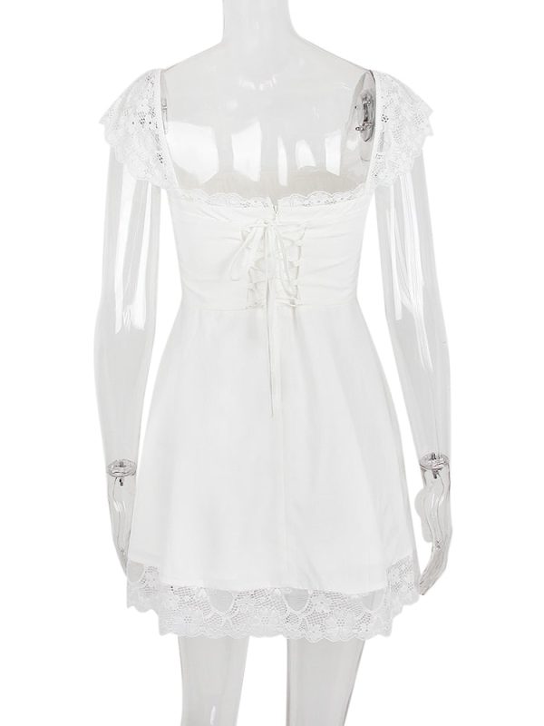 Lace Trim Square Neck Frill Mini Dress Lace Trim Square Neck Frill Mini Dress