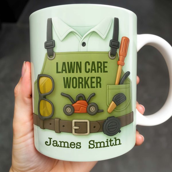 Lawn Care Worker Mug With Lawn Mower, Tools, and Sunglasses - Personalized Custom Coffee Mug - FAM324_MG Lawn Care Worker Mug With Lawn Mower, Tools, and Sunglasses - Personalized Custom Coffee Mug - FAM324_MG