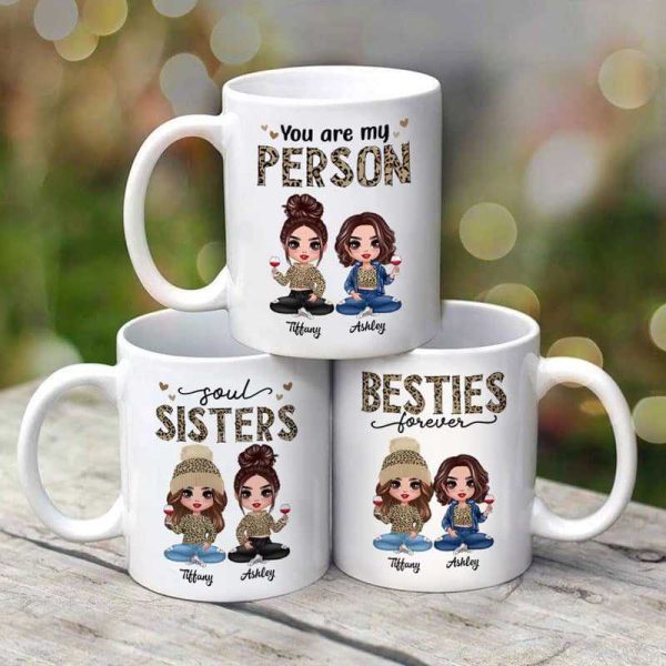 Leopard Besties Forever Doll Birthday Gift, Best Friend Day Gift For Best Friends Personalized Mug