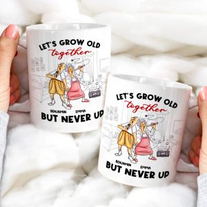 Let's Grow Old Together But Never Up, Old Couple Singing Kara White Mug