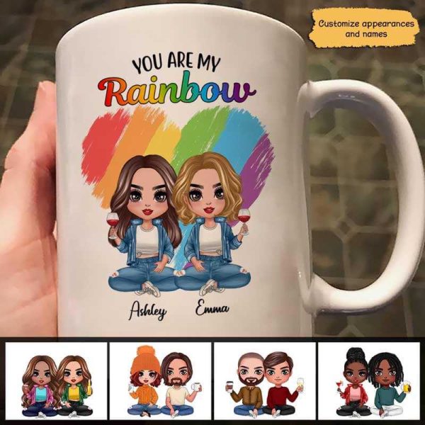 LGBT Doll Couple Sitting You Are My Rainbow Gift Personalized Mug LGBT Doll Couple Sitting You Are My Rainbow Gift Personalized Mug