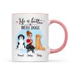Life Better With Dog Pretty Cartoon Woman & Sitting Dog Personalized Mug