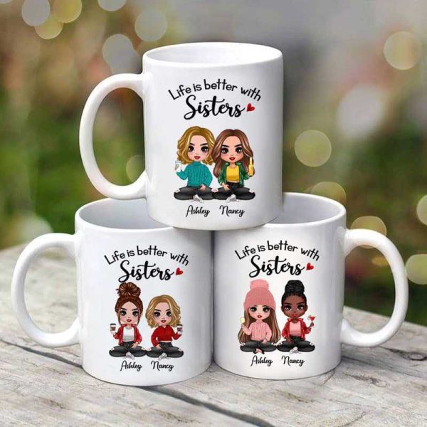Life Is Better With Doll Besties Sisters Siblings Sitting Personalized Mug Life Is Better With Doll Besties Sisters Siblings Sitting Personalized Mug