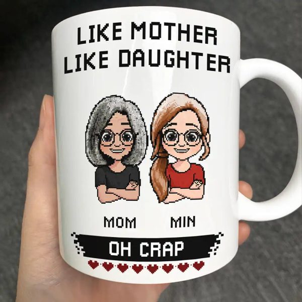 Like Mother Father Like Daughter Son Oh Crap Pixel Art - Personalized Mug Like Mother Father Like Daughter Son Oh Crap Pixel Art - Personalized Mug