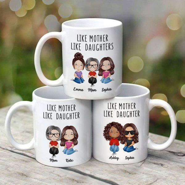 Like Mother Like Daughters Watercolor Style Women Sitting Gift For Mom Daughters Personalized Mug