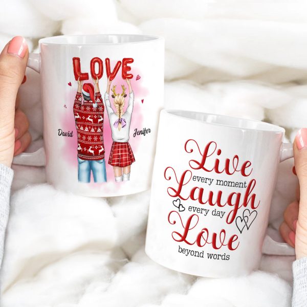Live Every Moment Laugh Every Day Love Beyond Words, Sweet Love Couple White Mug