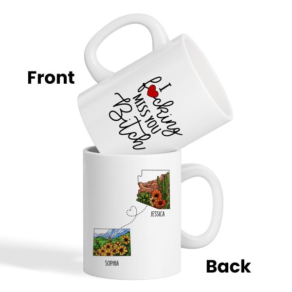 Long Distance Best Friend Moving Gift Watercolor Wildflower State Map Personalized Mug