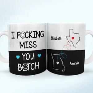 Long Distance Besties I Miss Your Face Never Too Far - Personalized White Edge-to-Edge Mug