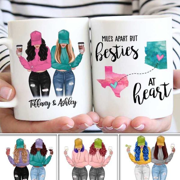 Long Distance Modern Girls Besties Front View Gift For Besties Sisters Siblings Personalized Mug Long Distance Modern Girls Besties Front View Gift For Besties Sisters Siblings Personalized Mug
