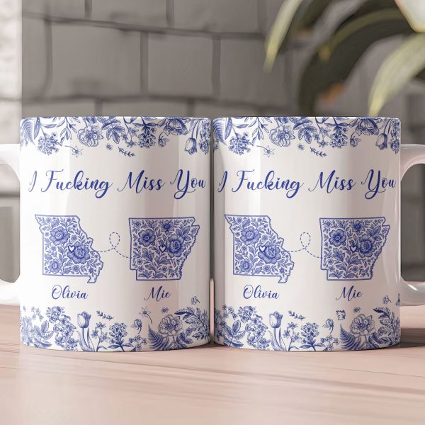 Long Distance Relationship I Miss You Toile De Jouy Custom States - Personalized Mug Long Distance Relationship I Miss You Toile De Jouy Custom States - Personalized Mug