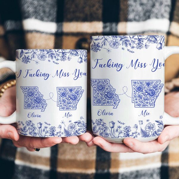 Long Distance Relationship I Miss You Toile De Jouy Custom States - Personalized Mug Long Distance Relationship I Miss You Toile De Jouy Custom States - Personalized Mug