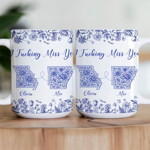 Long Distance Relationship I Miss You Toile De Jouy Custom States - Personalized Mug Long Distance Relationship I Miss You Toile De Jouy Custom States - Personalized Mug