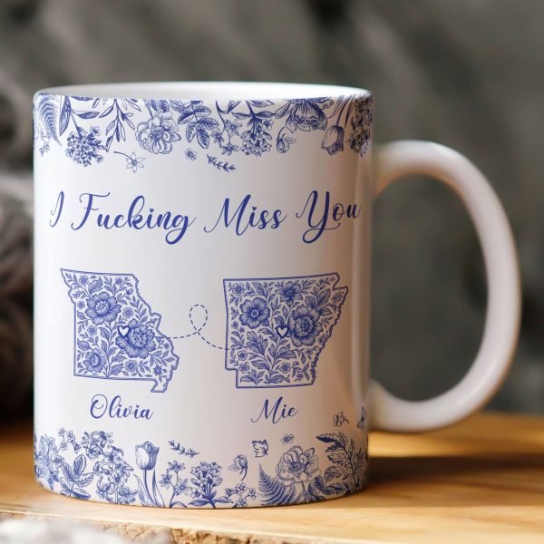 Long Distance Relationship I Miss You Toile De Jouy Custom States - Personalized Mug Long Distance Relationship I Miss You Toile De Jouy Custom States - Personalized Mug
