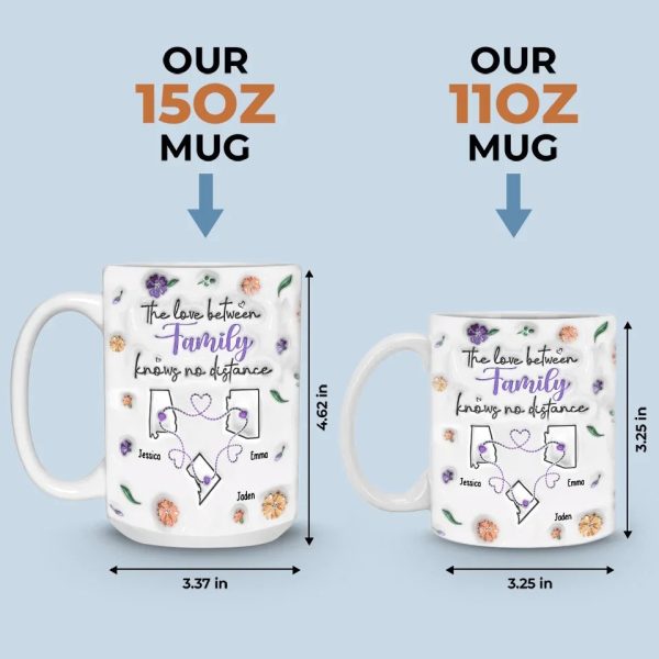 Long Distance The Love Between Family - Family Personalized Custom 3D Inflated Effect Printed Mug - Gift For Family Members Long Distance The Love Between Family - Family Personalized Custom 3D Inflated Effect Printed Mug - Gift For Family Members