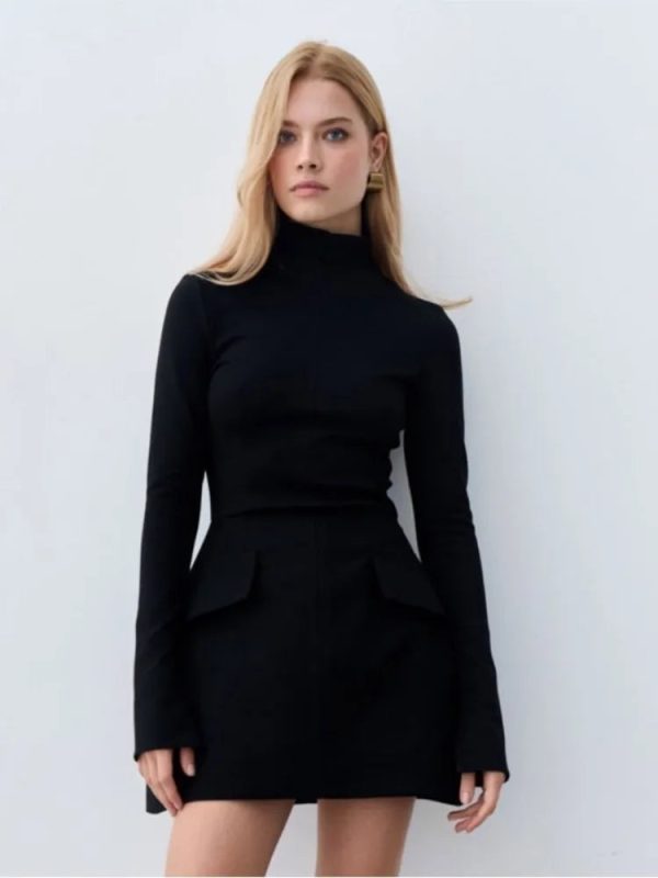 Long Sleeve High Neck Mini Dress Long Sleeve High Neck Mini Dress