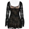 Long Sleeve Lace Square Neck Mini Dress Long Sleeve Lace Square Neck Mini Dress