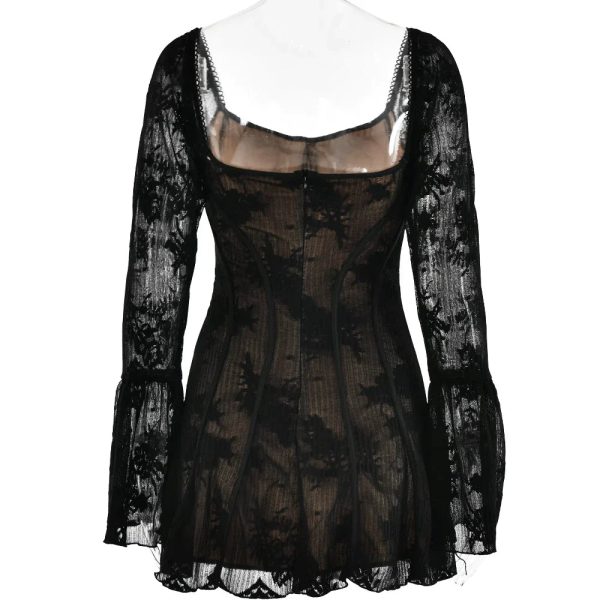 Long Sleeve Lace Square Neck Mini Dress Long Sleeve Lace Square Neck Mini Dress