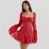 Long Sleeve Lace Square Neck Mini Dress Long Sleeve Lace Square Neck Mini Dress