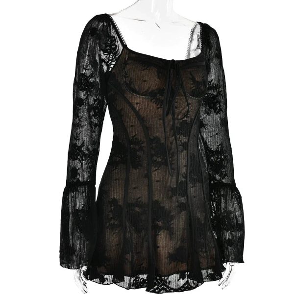 Long Sleeve Lace Square Neck Mini Dress Long Sleeve Lace Square Neck Mini Dress