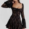 Long Sleeve Lace Square Neck Mini Dress Long Sleeve Lace Square Neck Mini Dress
