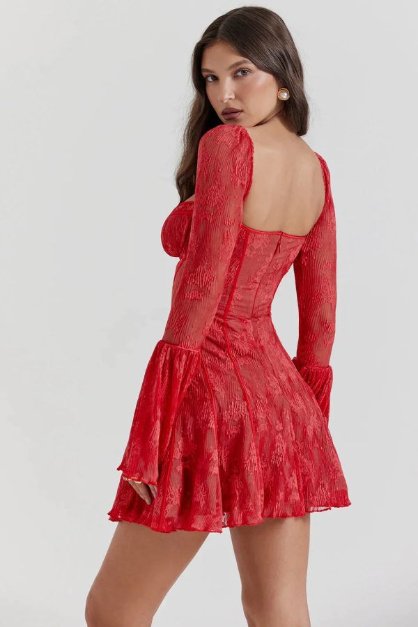 Long Sleeve Lace Square Neck Mini Dress Long Sleeve Lace Square Neck Mini Dress