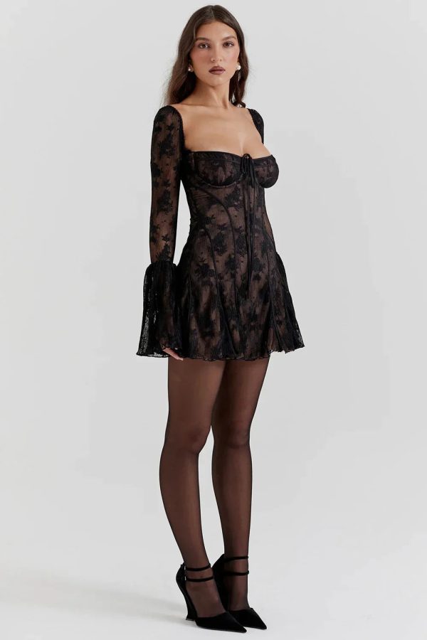 Long Sleeve Lace Square Neck Mini Dress Long Sleeve Lace Square Neck Mini Dress