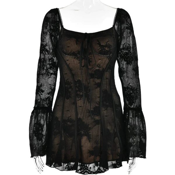 Long Sleeve Lace Square Neck Mini Dress Long Sleeve Lace Square Neck Mini Dress