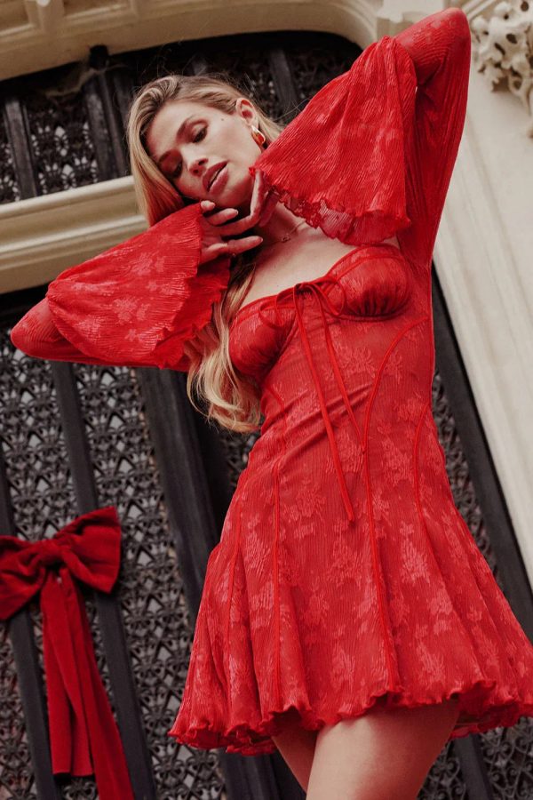 Long Sleeve Lace Square Neck Mini Dress Long Sleeve Lace Square Neck Mini Dress