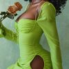 Long Sleeve Mesh Tie Up Hollow Drawstring Mini Dress Long Sleeve Mesh Tie Up Hollow Drawstring Mini Dress
