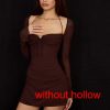 Long Sleeve Mesh Tie Up Hollow Drawstring Mini Dress Long Sleeve Mesh Tie Up Hollow Drawstring Mini Dress