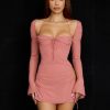 Long Sleeve Mesh Tie Up Hollow Drawstring Mini Dress Long Sleeve Mesh Tie Up Hollow Drawstring Mini Dress