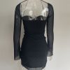Long Sleeve Mesh Tie Up Hollow Drawstring Mini Dress Long Sleeve Mesh Tie Up Hollow Drawstring Mini Dress