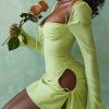 Long Sleeve Mesh Tie Up Hollow Drawstring Mini Dress Long Sleeve Mesh Tie Up Hollow Drawstring Mini Dress
