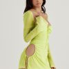Long Sleeve Mesh Tie Up Hollow Drawstring Mini Dress Long Sleeve Mesh Tie Up Hollow Drawstring Mini Dress