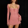 Long Sleeve Mesh Tie Up Hollow Drawstring Mini Dress Long Sleeve Mesh Tie Up Hollow Drawstring Mini Dress