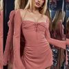 Long Sleeve Mesh Tie Up Hollow Drawstring Mini Dress Long Sleeve Mesh Tie Up Hollow Drawstring Mini Dress