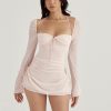 Long Sleeve Mesh Tie Up Hollow Drawstring Mini Dress Long Sleeve Mesh Tie Up Hollow Drawstring Mini Dress