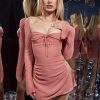 Long Sleeve Mesh Tie Up Hollow Drawstring Mini Dress Long Sleeve Mesh Tie Up Hollow Drawstring Mini Dress